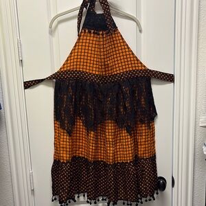 Orange and Black Checkered Apron with Lace Trim